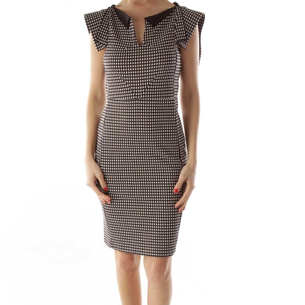 SOULSISTER Black White Checkered V-Neck Sheath Dress